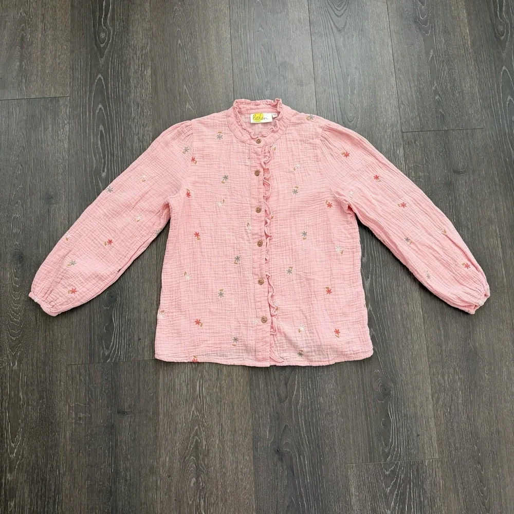 Boden Double Cloth Pink Floral‎ Embroidered Girl Long Sleeve Blouse 11-12Y Boho